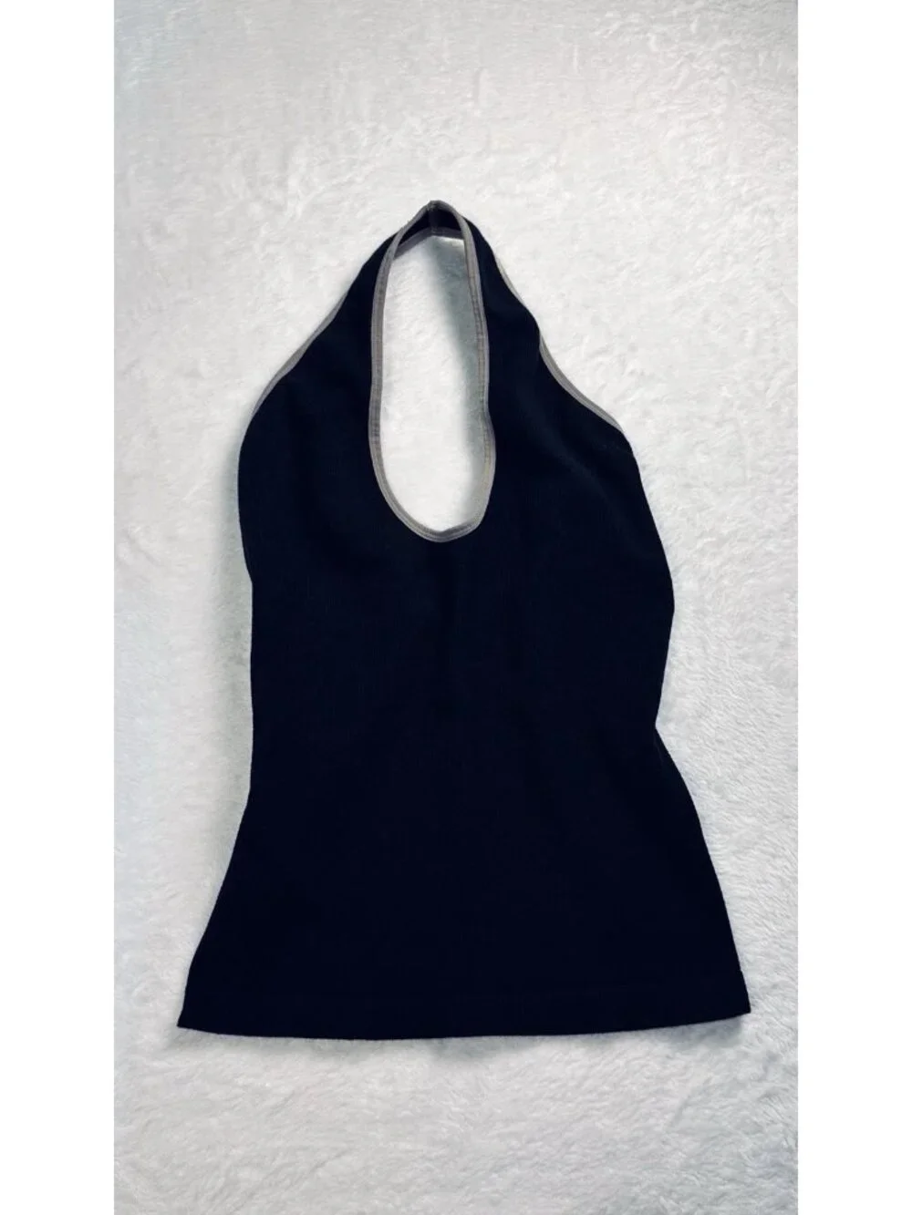 Free People Intimately Black Ribbed Halter Tank Top Fitted Stretch SP Minimalist - Picture 5 of 13
